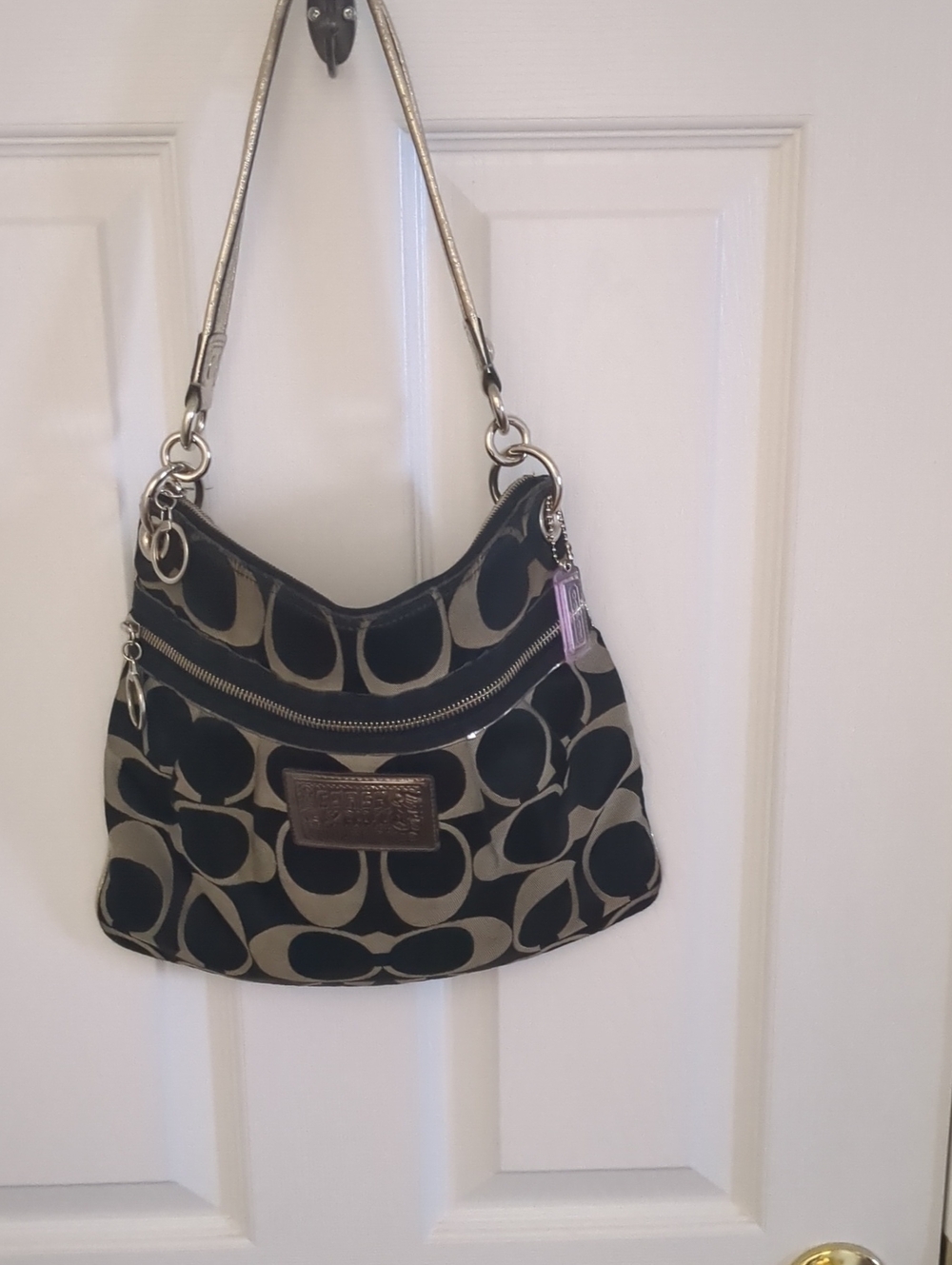 Coach Poppy Y2K Signature Pattern Shoulder Bag in Black and Bronze-Lavender Tag